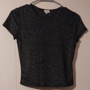 GARAGE Glittery Black Short Sleeve Top